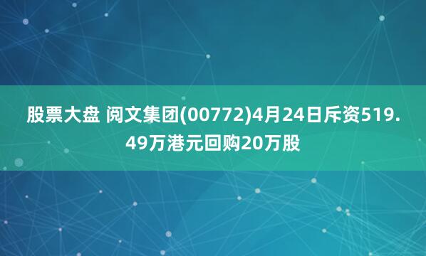 股票大盘 阅文集团(00772)4月24日斥资519.49万港元回购20万股